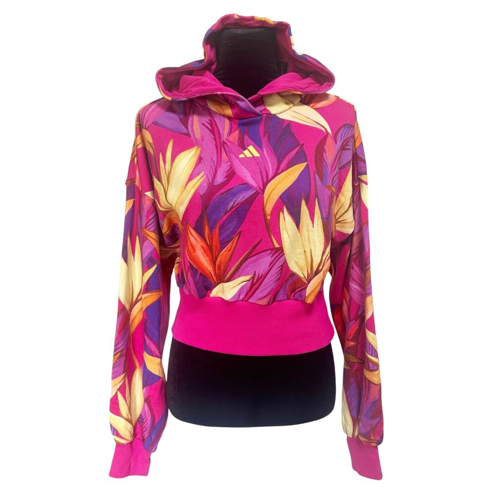 NEW ADIDAS FARM RIO Bold Pink Cropped Jacket Tropical Hoodie Size Medium - Picture 2 of 7
